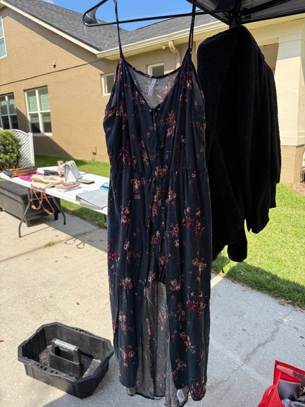 Xhilaration Black Maxi Dress with Burgundy Floral Print